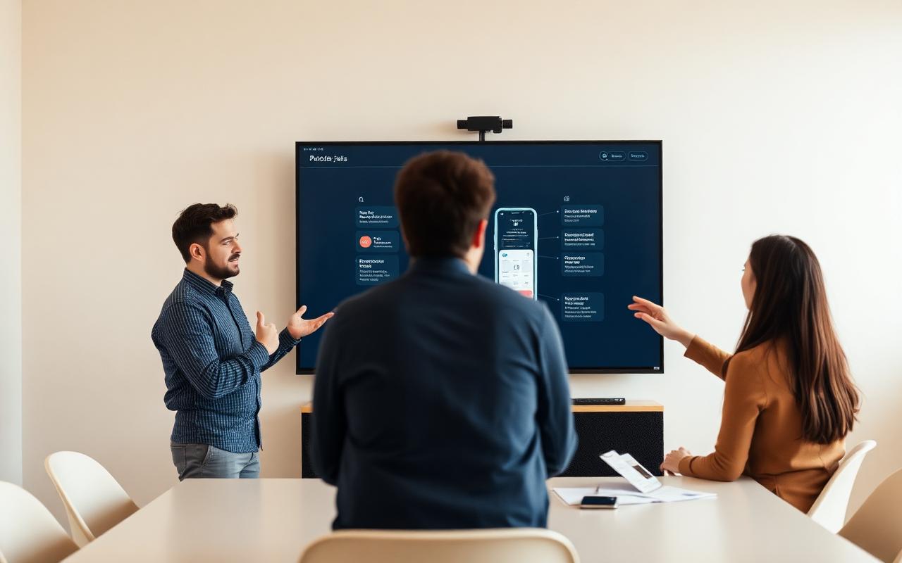 Designer presenting a prototype to the team
